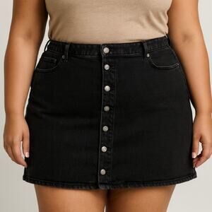 Old Navy Black Denim Button Front High Rise Mini Skirt Women's Size 24